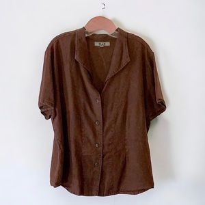 Flax Linen Brown Button Down Short Sleeved Shirt